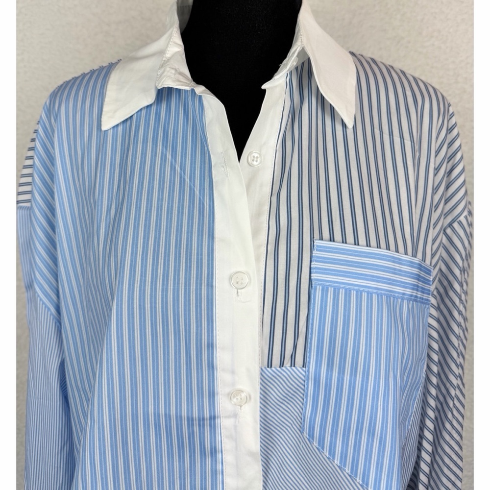 Commense Blue/White Striped Patchwork Cropped But… - image 3